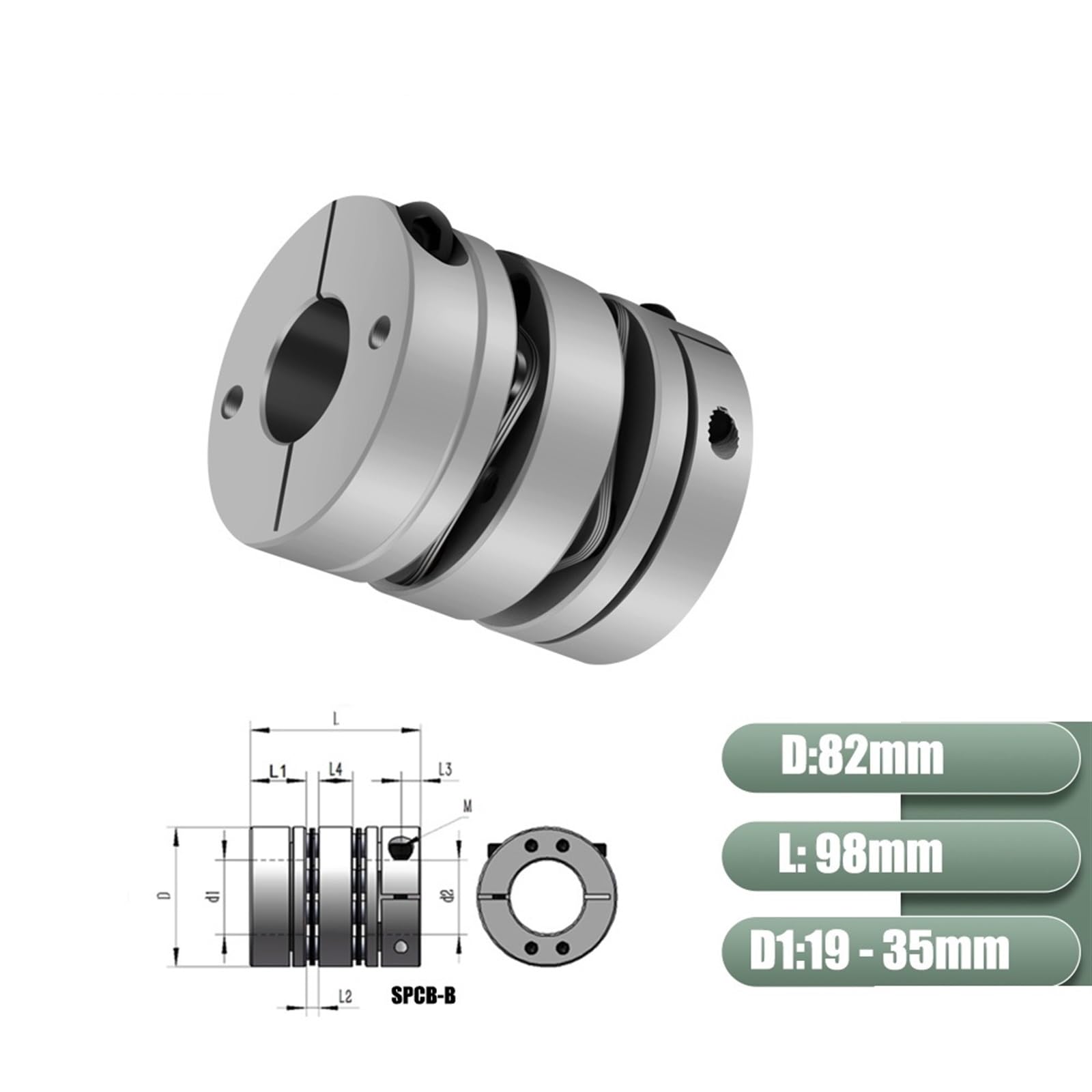 Acoplamiento de Doble diafragma de Aluminio D82L98, Conector elástico D82mm L98mm, Tornillo de Bola, servomotor a Pasos, codificador de Ordenador(25X35)
