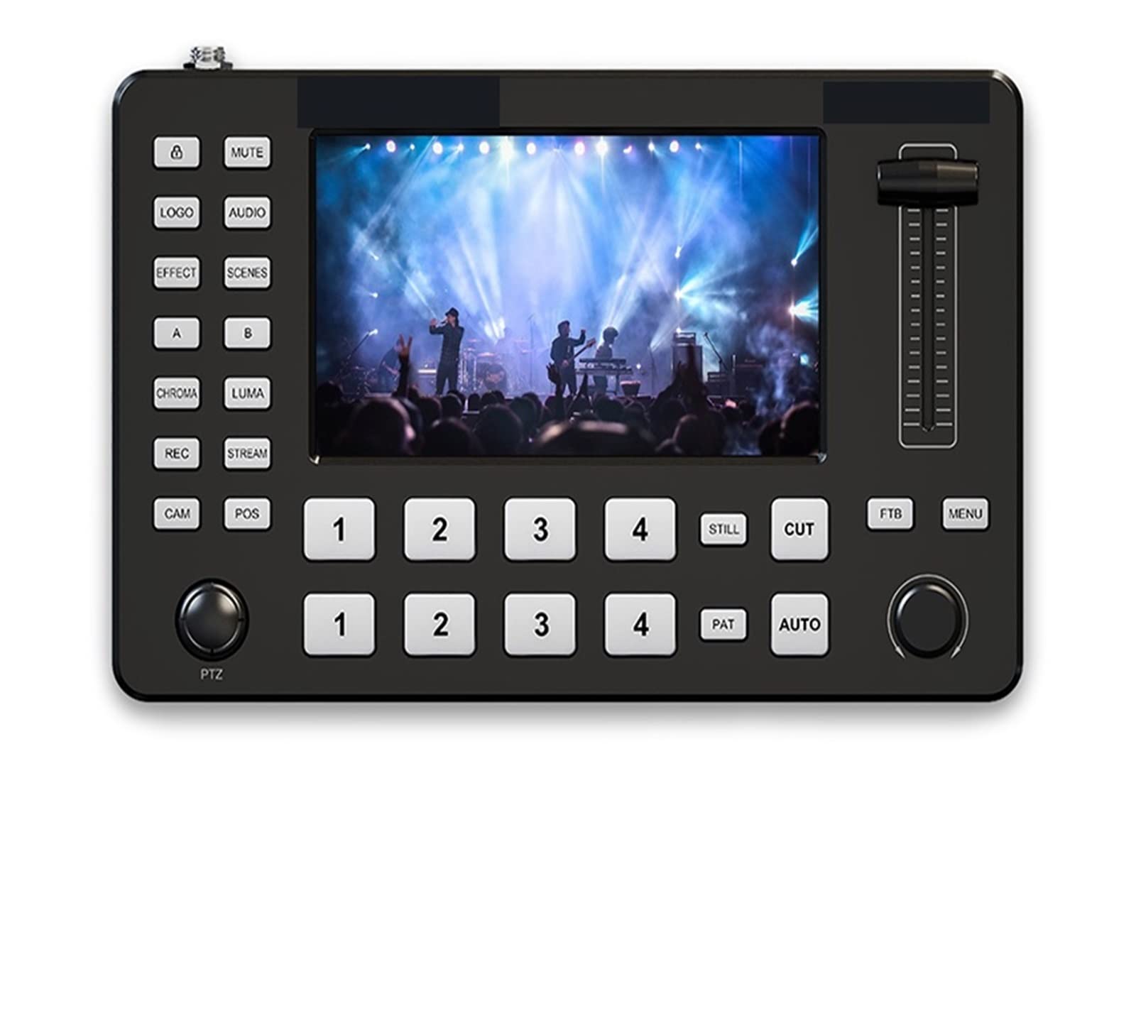 C1 5-calowy 4-kanałowy przełącznik wideo Ekran Full HD Przełącznik na żywo Push Streaming/Recording Live Streaming, do laptopa, telewizora, projektora, wyświetlacza