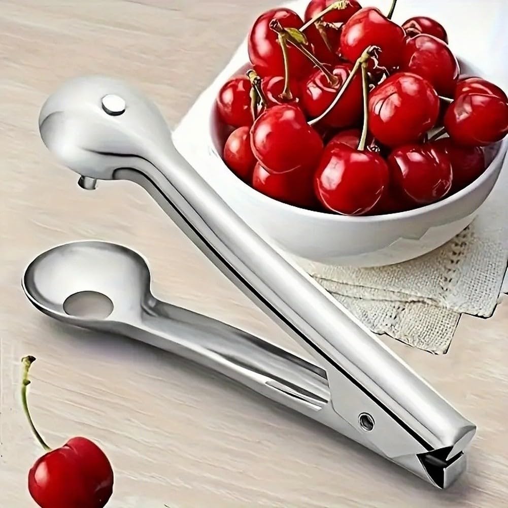 Kirschenentkerner 4er Set Edelstahl Kirschentsteiner Manuell Kernex für Kirschen Jujuben Hawthorn Silber 13cm