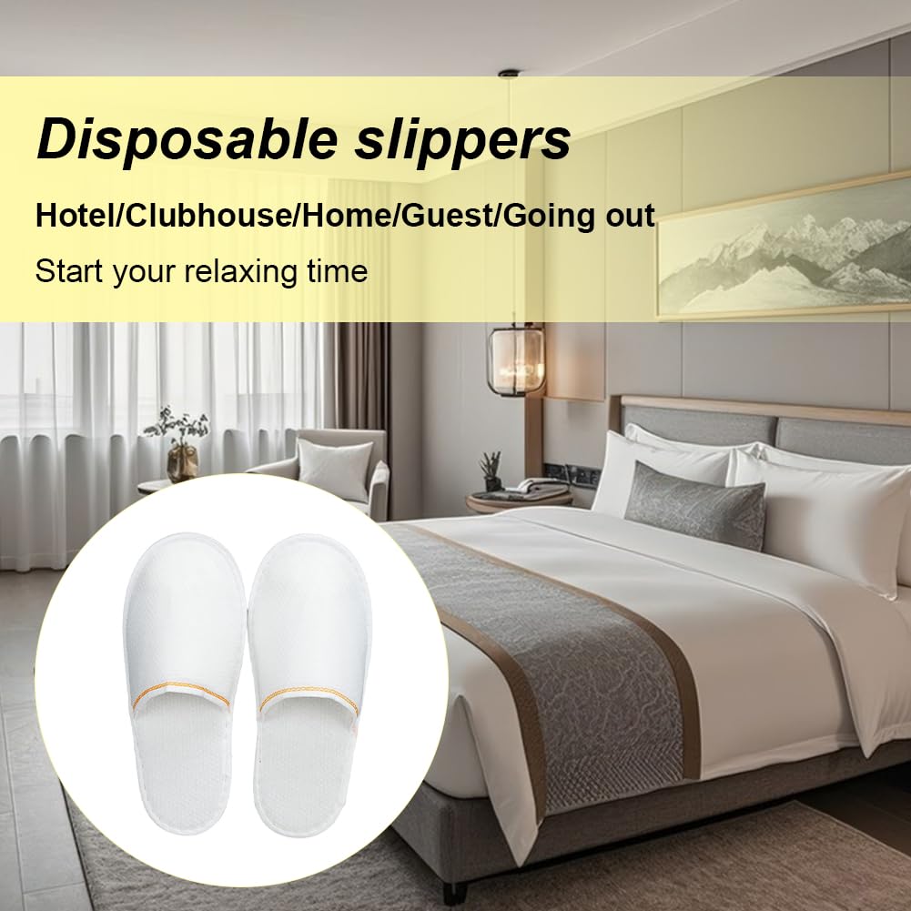Chaussons Jetables,Chausson Hotel,Chaussons Invités,10 Paires Pantoufles Antidérapantes Lavables,Confort Doux,pour hôtels et spa,Voyage,Événements et Usage Commercial (Unisexe)