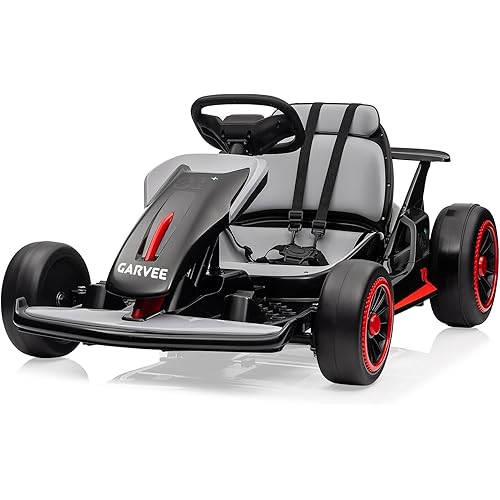 Garvee 24V Electric Go Kart for Kids 6-12 Years Old, Drift Kart with 2 * 200W Dual Motors, 8.1 MPH High Speed Toy Race Car, Adjustable Seat & LED Lights, Battery Powered Outdoor Ride On Toys for Kids