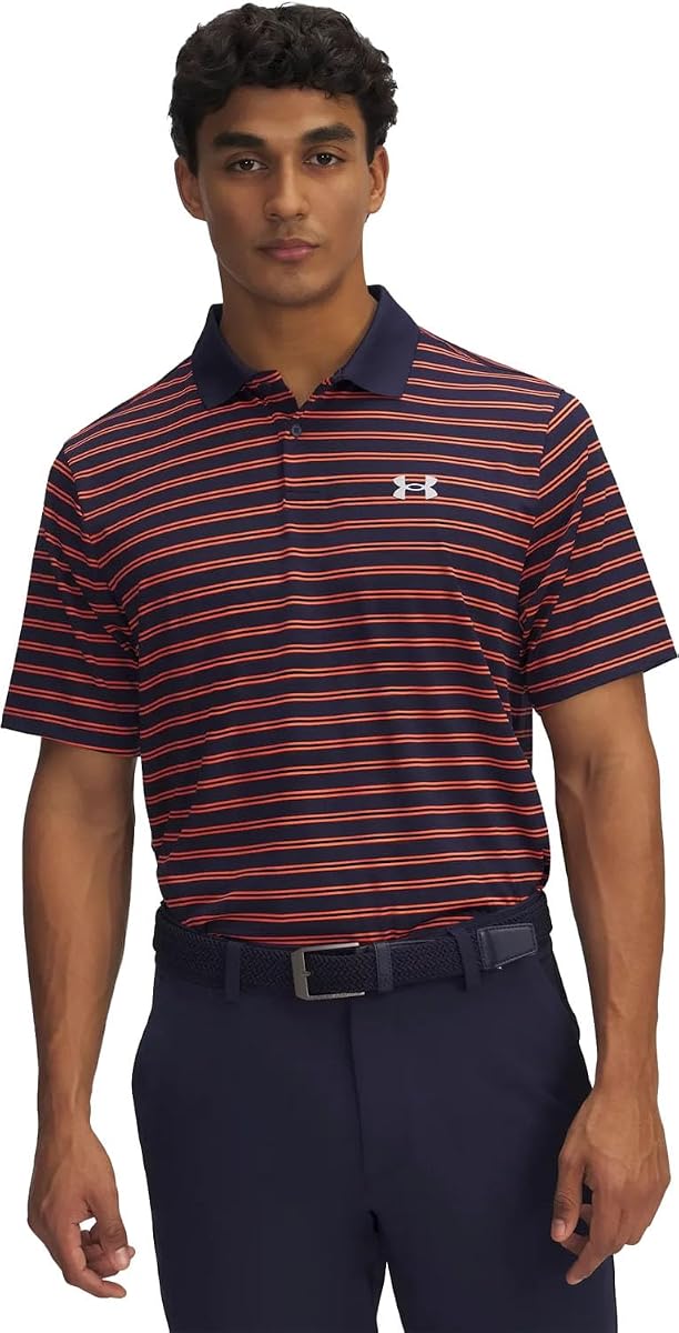 Under Armour Mens Matchplay Printed Golf Polo Midnight Navy/Fire/Halo Gray XX-Large