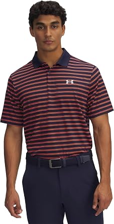 Under Armour Mens Matchplay Printed Golf Polo Midnight Navy/Fire/Halo Gray XX-Large