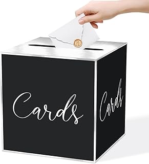 WNINK Silver Foil Black Card Box for Parties, Weddings, Birthdays, Bridal & Baby Showers, Anniversaries, Graduations & Retirements Party Decorations, Cards, Raffle, Wishes & Money Card Boxes