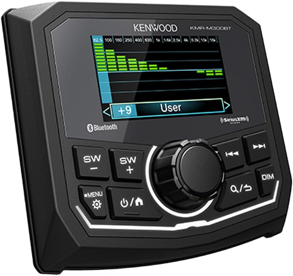 KENWOOD KMR-M300BT Marine Guage Receiver Weatherproof, 2.7 Inch LCD, Built in Amplifer, Bluetooth, Digital Media MP3 Player, No CD Player, USB Port, AM/FM/Weather Band Tuner, Rear Camera Input 4