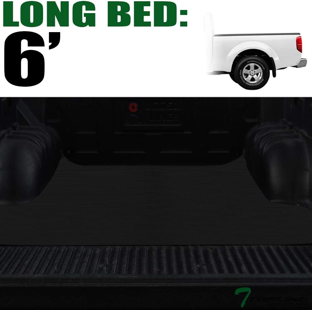 Black Rubber Horizontal Line Truck Bed Floor Mat Liner v2 Compatible with 05-21 Frontier / 09-12 Suzuki Equator 6 Ft (72") Bed