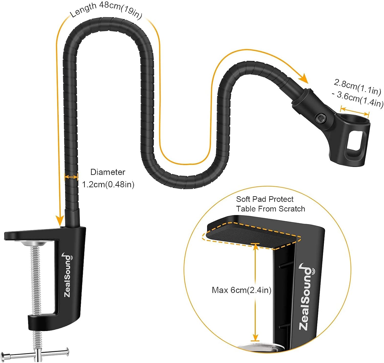 ZealSound Microphone Arm Stand h1 13 inch + h19 19 inch Black
