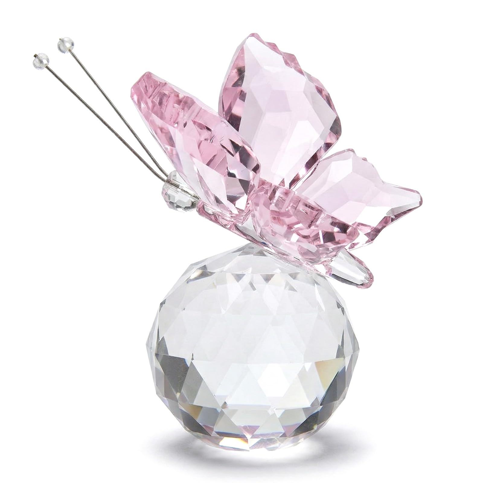 Crystal Glass Butterfly with Ball Base, Crystal Flying Butterfly with Ball Base Figurine Art Glass Collection Ornament Statue Animal Paperweight, Home Decorative Ornament Birthday Collectibles (pink)