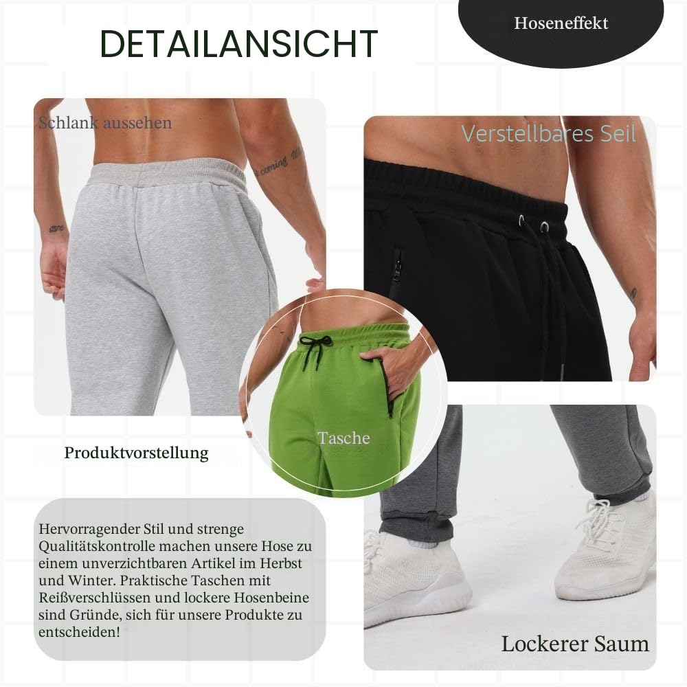 Herren Sweathose mit Reißverschlusstaschen 3er-Pack Trainingshose Jogginghose