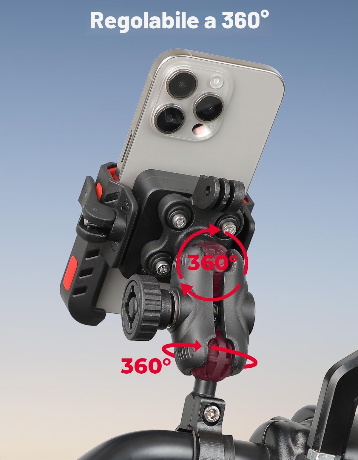 KEMIMOTO Supporto Telefono Moto, Porta Cellulare Moto con Antivibrazione e Antifurto, Porta Telefono Ruotabile a 360 per Motociclo, Scooter, Bici, ATV, Adatto per 4,7"-7,2" Smartphones