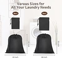 Vista 7 de OTraki Paquete de 2 bolsas de lavandería lavables de viaje de 20 x 24 pulgadas, bolsas de lavandería resistentes con asas, ropa sucia, cordón