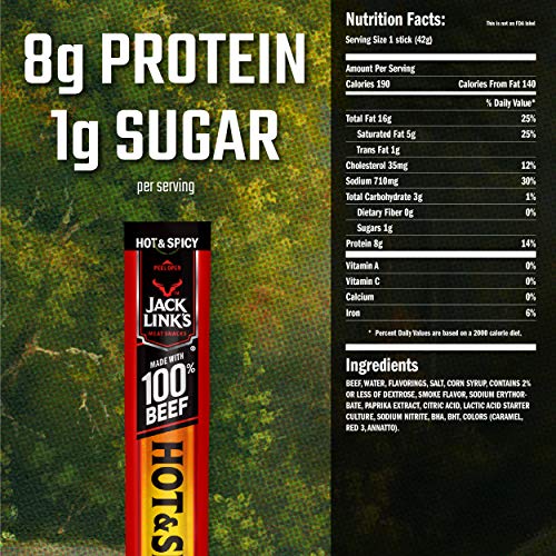 Jack Link’s Beef Snack Sticks, Hot and Spicy, 1.5 oz., 24 Count – Great Protein Snack, Meat Stick with 8g of Protein, Made with 100% Premium Beef, No added MSG - Thumbnail 2