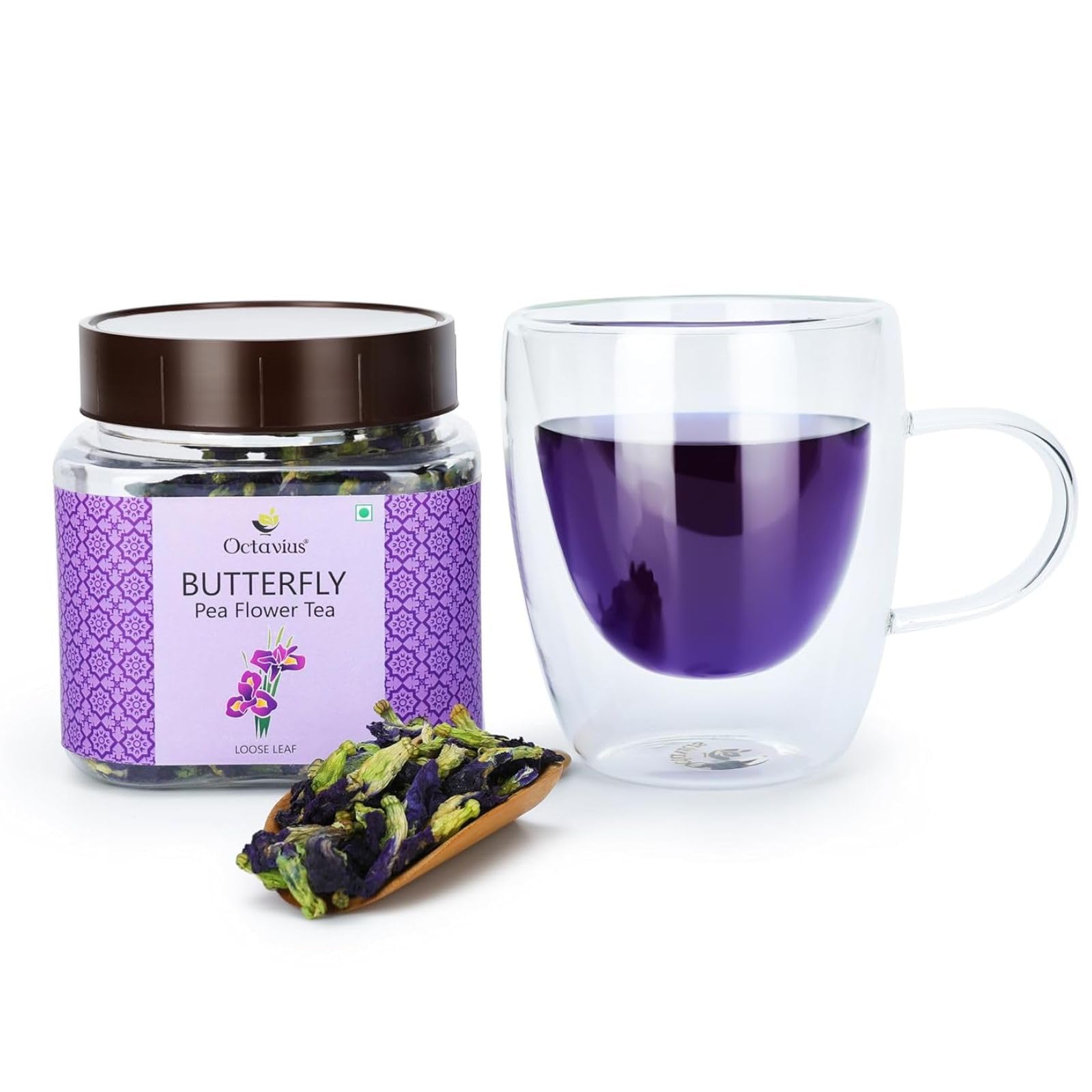 OctaviusButterfly Pea Flower Loose Leaf Tea | 100% Natural & Herbal Blue Tea | Brew Iced, Mocktails & Cocktails | Perfect for Tea Lovers | 1.76oz/50g (Pack of 1)