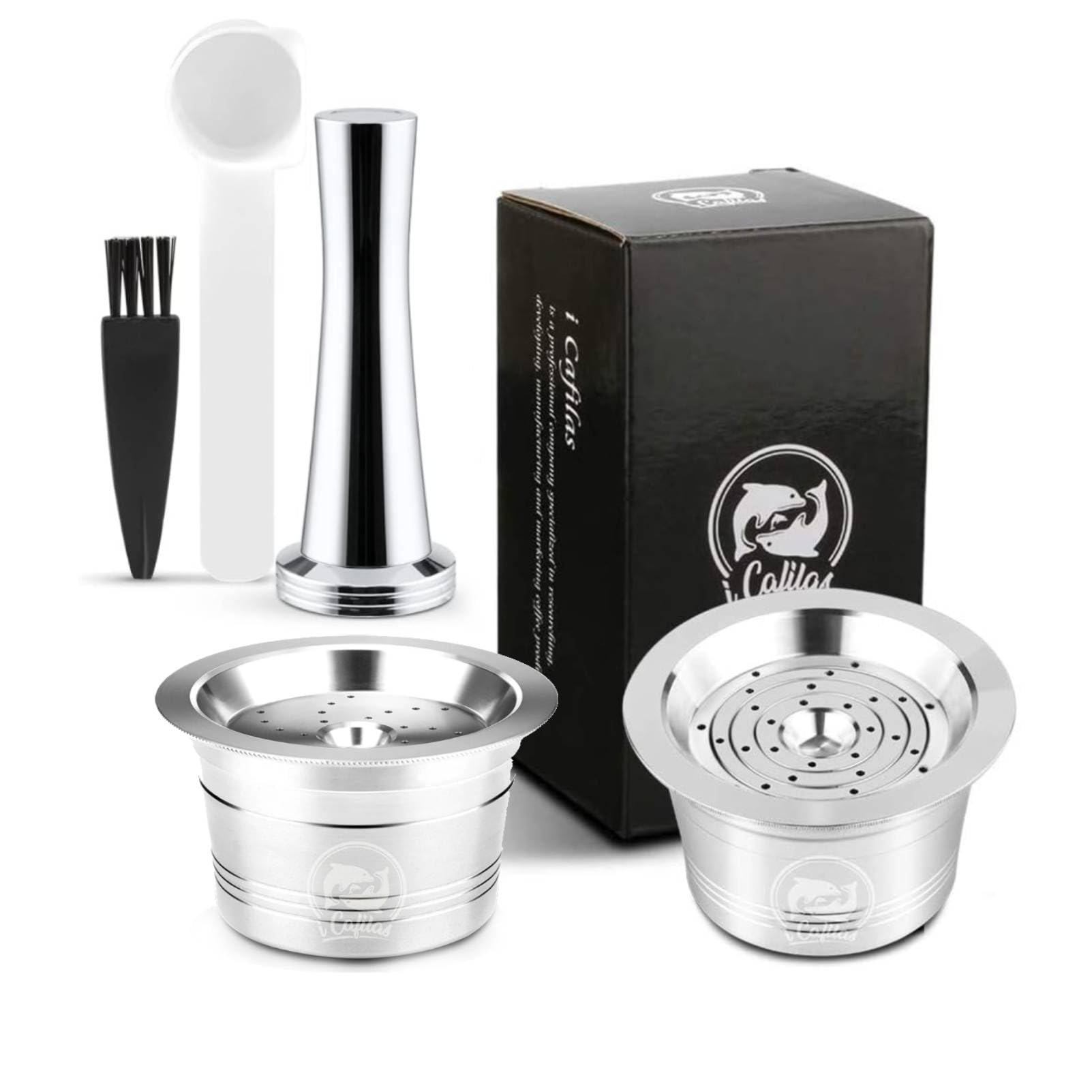 Capsula di caffè ricaricabile Tchi bo Cafissimo US in acciaio inox per ricaricare, filtro per caffè riutilizzabile per Kfee Caffitaly Tchi bo Cafissimo Classic (2 capsule di caffè+tamper)