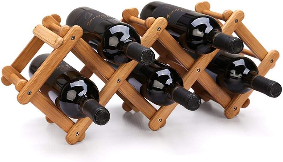 Stackable Bamboo Wooden Wine Rack for Tabletop and Countertop Free Standing Rustic Wine Bottle Holder Folding Wine Shelf 5-Bottles