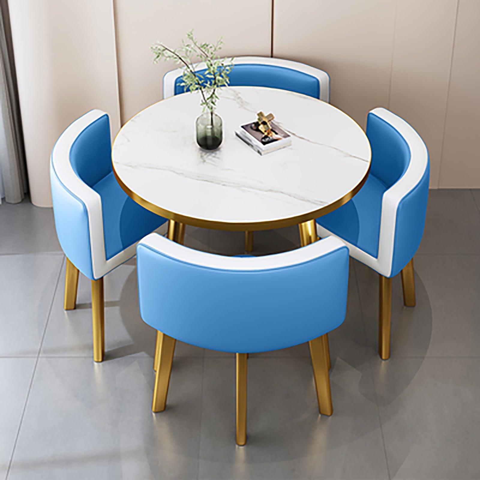 Round Dining Table Set for 4 with Marble Top and Chairs Office Reception Desk and Chair Set Suitable for Lounge Living Room Modern Furniture Dining Set,Double Spell-i-Circle-Cortex