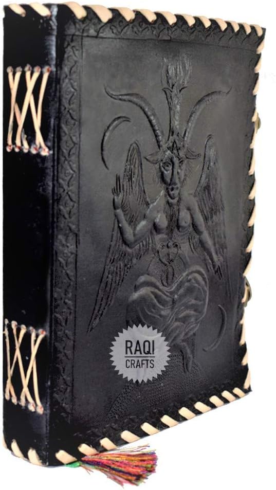 Premium Vintage Handmade Leather Journal Emboss Sigil of Baphomet Bafomet Lord Satan Satanic Idol. Notebook Book of Shadows Travel Diary 8x6in Black