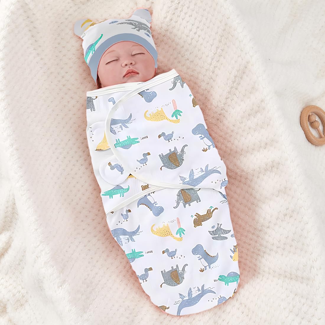 Copertina Neonato Con Cappello E Fascia - Set Avvolgente 80x80 Cm In Tessuto Morbido - Foto 3