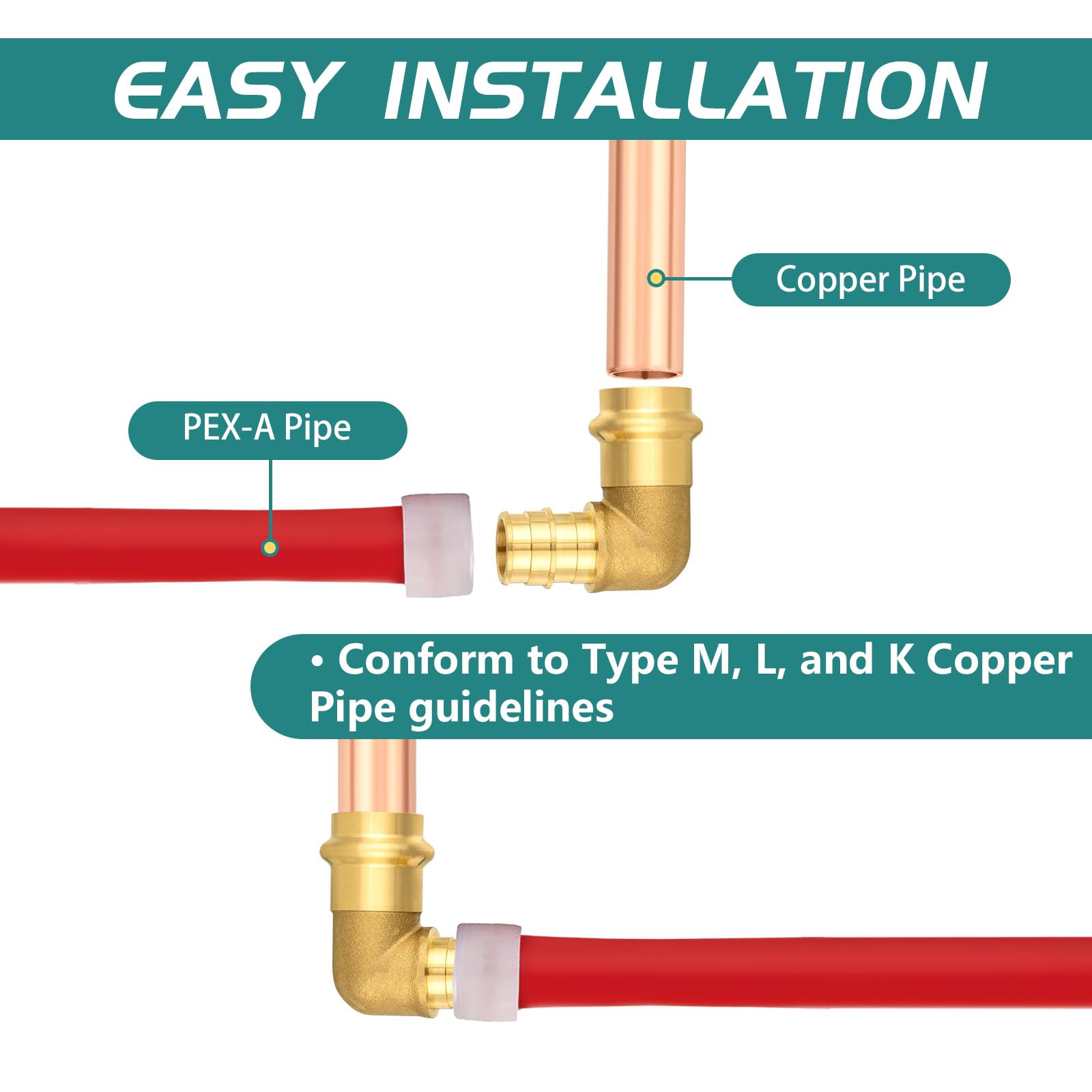 Paquete de 10 prensas de 3/4 pulgadas x codo de expansión Pex A de 3/4 pulgadas, codo de latón para tubos de cobre y Pex A