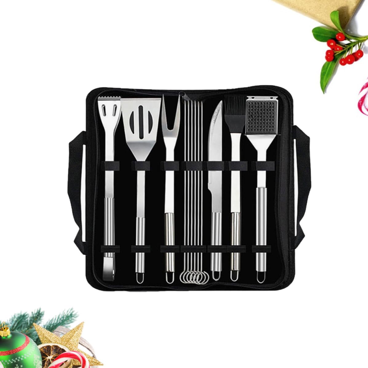 Gatuida Grillbesteck Inklusive Spatel Zange Messer und Bürste aus Edelstahl 12 Stück Grillzubehör mit Tasche für Camping und Outdoor
