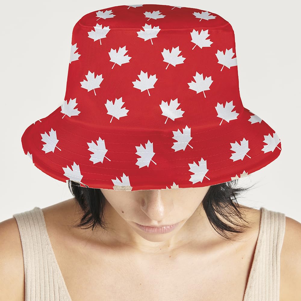 Amazon.com: Red and White Polyester Canada Day Bucket Hat  display picture 1