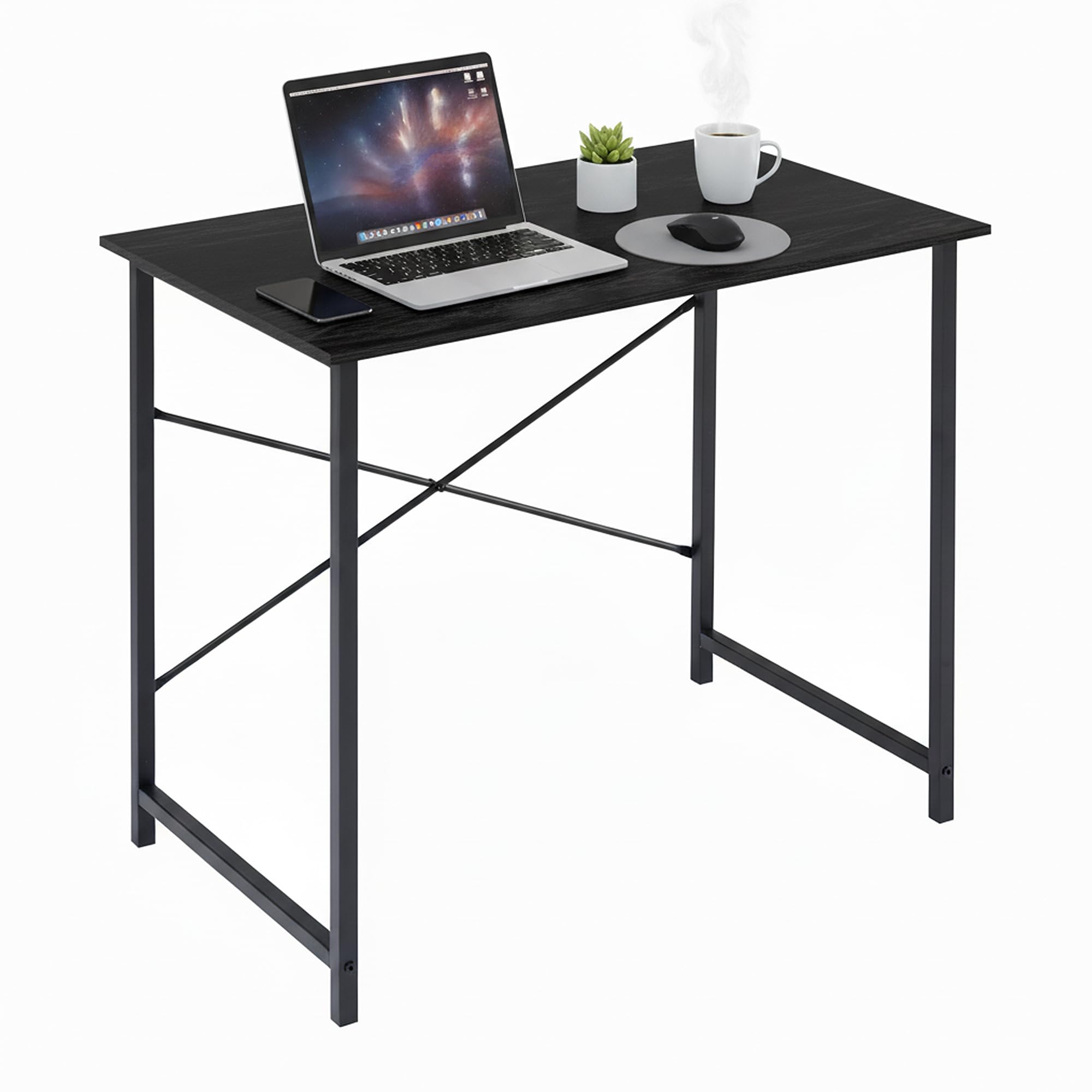computer desk 32 inch, simple home office desk study writing table, sturdy metal frame, scratch-resistant mdf desktop for bedroom dorm workspace small space, black