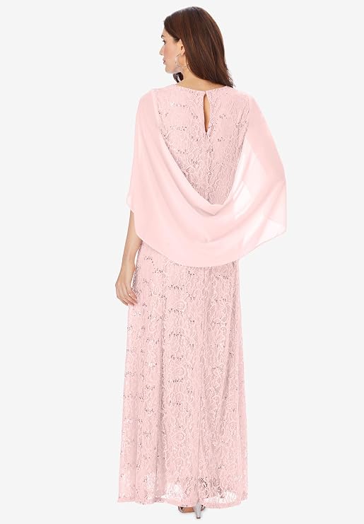 Roaman's Women's Plus Size Plus-Size Allover Lace Gown with Capelet