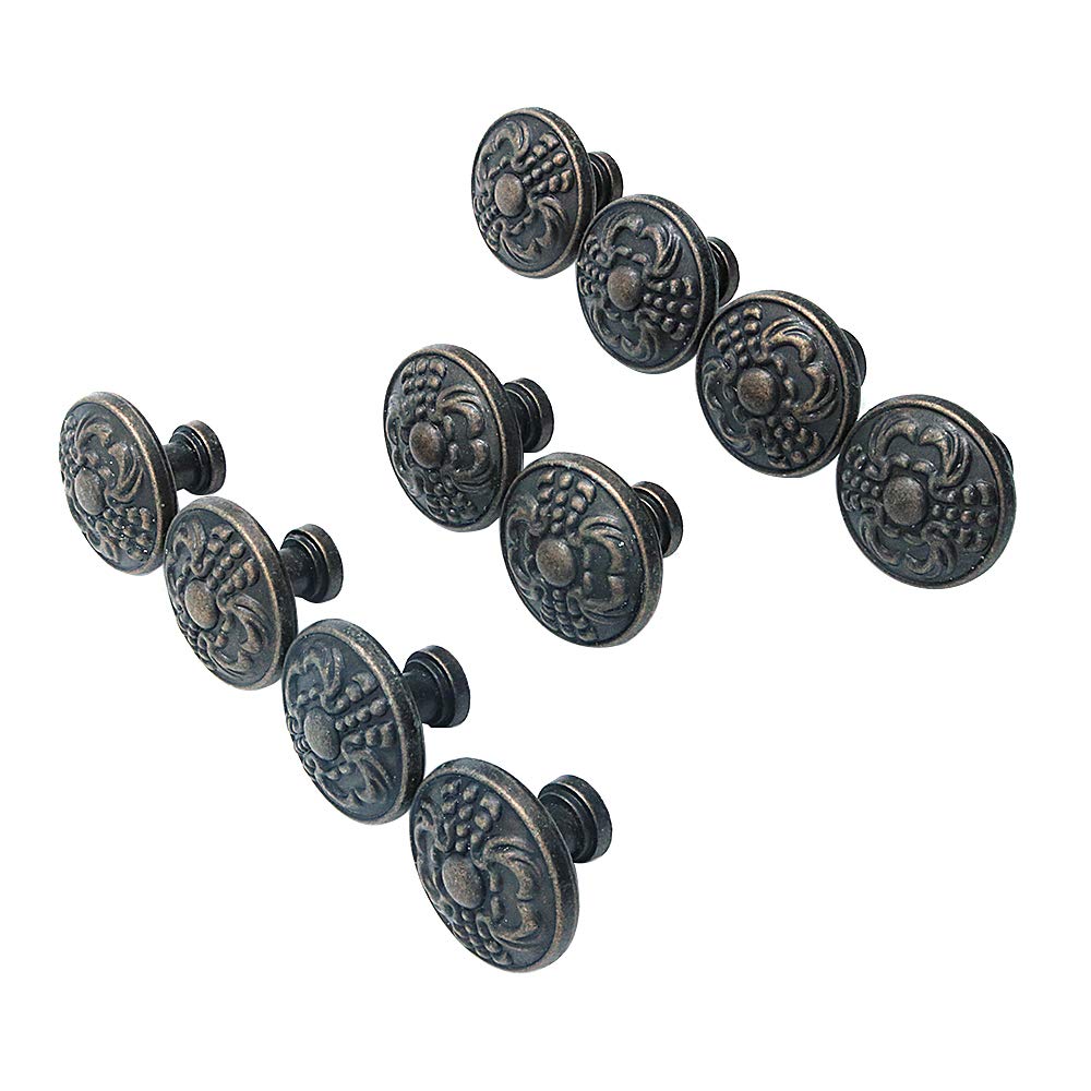 Namvo Bronze 10Pcs Vintage Cabinet Knobs Zinc Flower Pattern 38Mm Door Knob For Chest Of Drawers Kitchen Cupboard Wardrobes Pull Handles