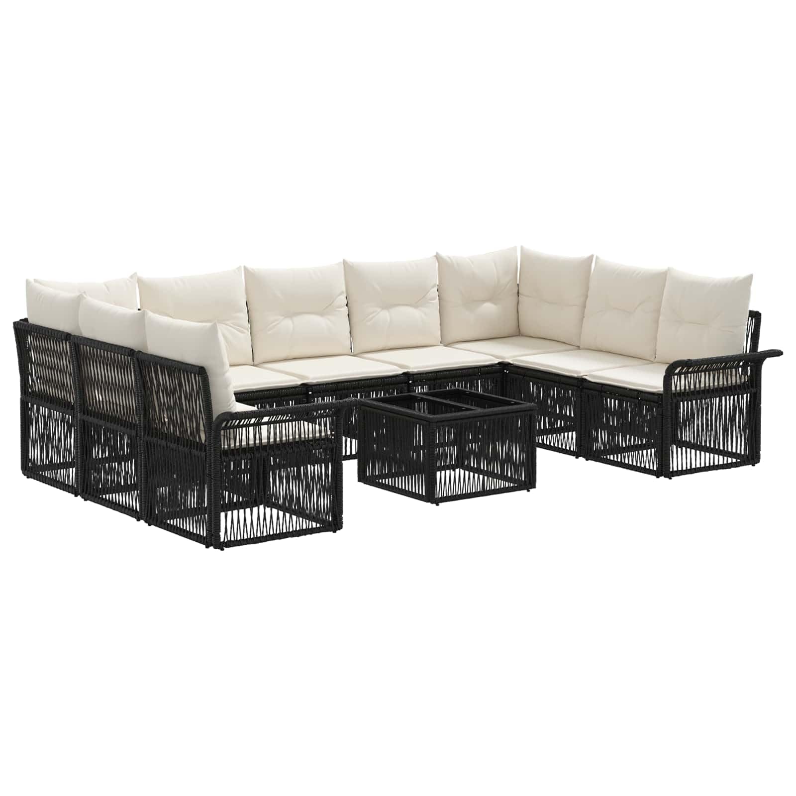 Conjunto de sofás de jardín 10 uds. Negro ratán sintético, Conjuntos de jardín, 79.752 kg-3434935