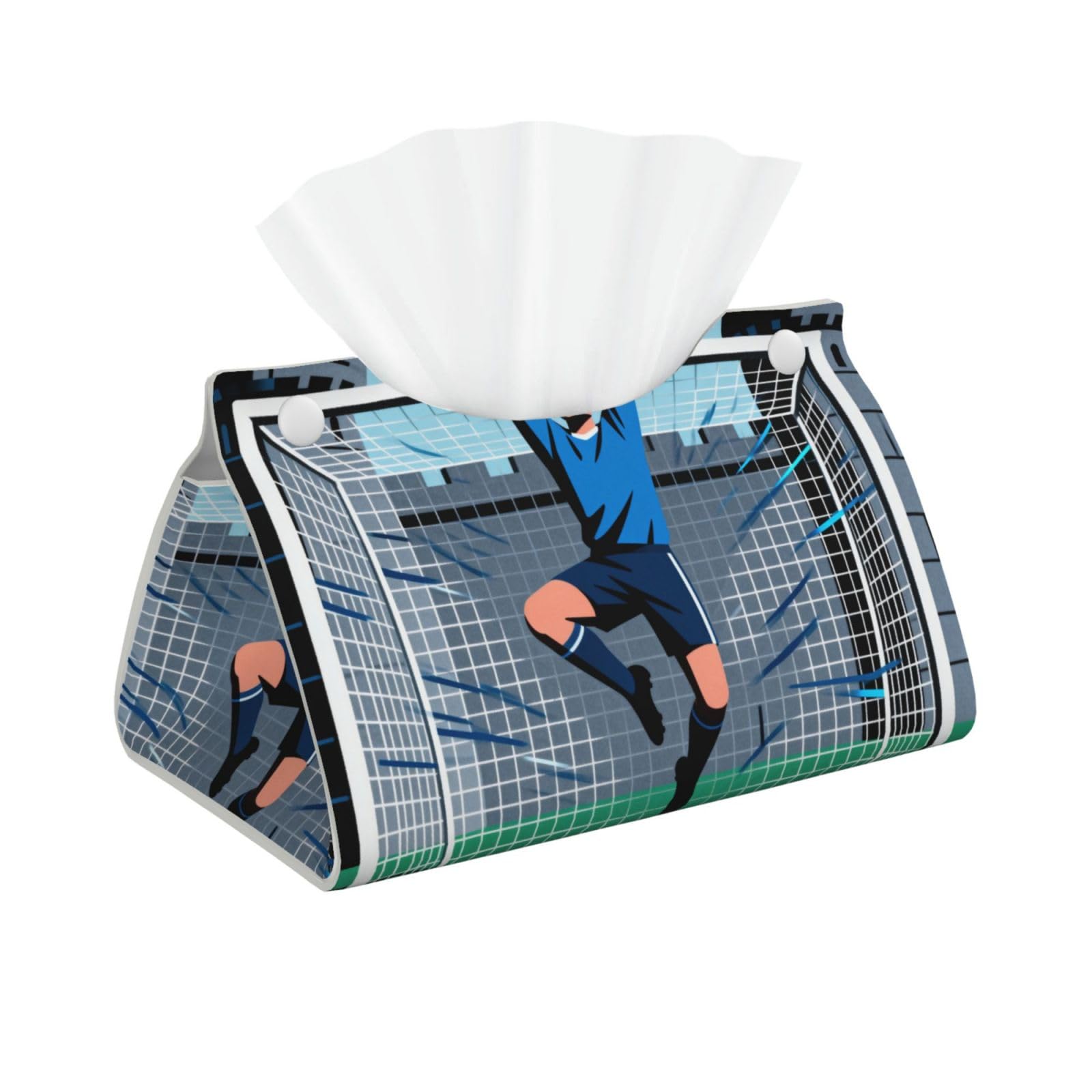 Goalie Jump Catch Long Leather Tissue Box Cover-Waterproof PU Leather Tissue Holder for Bathroom, Decorative Rectangular Tissue Case