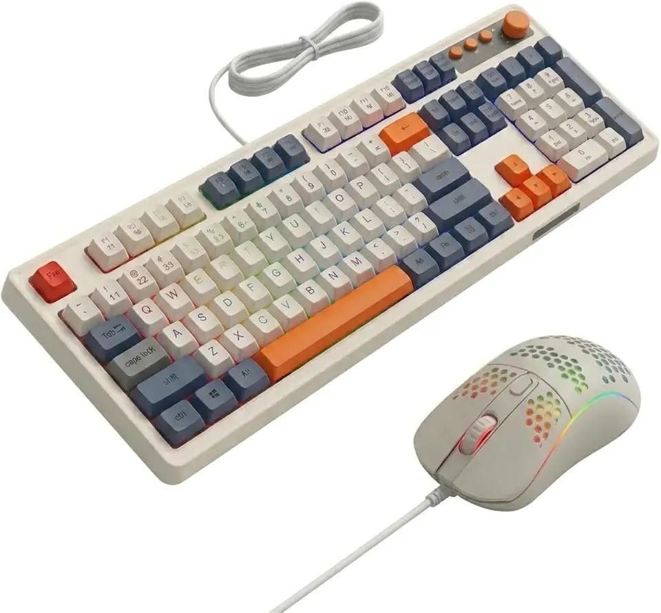 Kit Teclado e Mouse Gamer com LED RGB USB Sem Delay Alta Precisão para PC,Windows, Ps4, Ps5, Xbox, Notbook Laptop Beje
