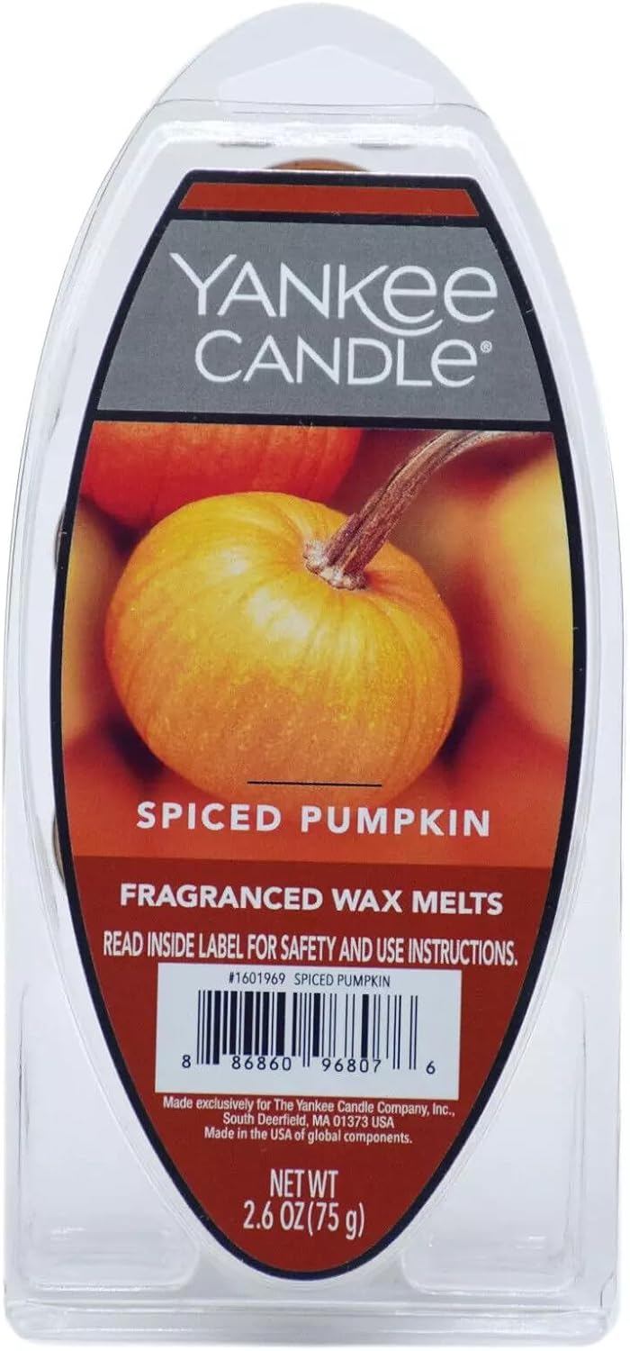 Yankee Candle Scented Wax Melts for Wax Warmers, Long Lasting Home Fragrance, Odor Eliminating Wax Cubes, Spiced Pumpkin, 6 Count (Pack of 2)