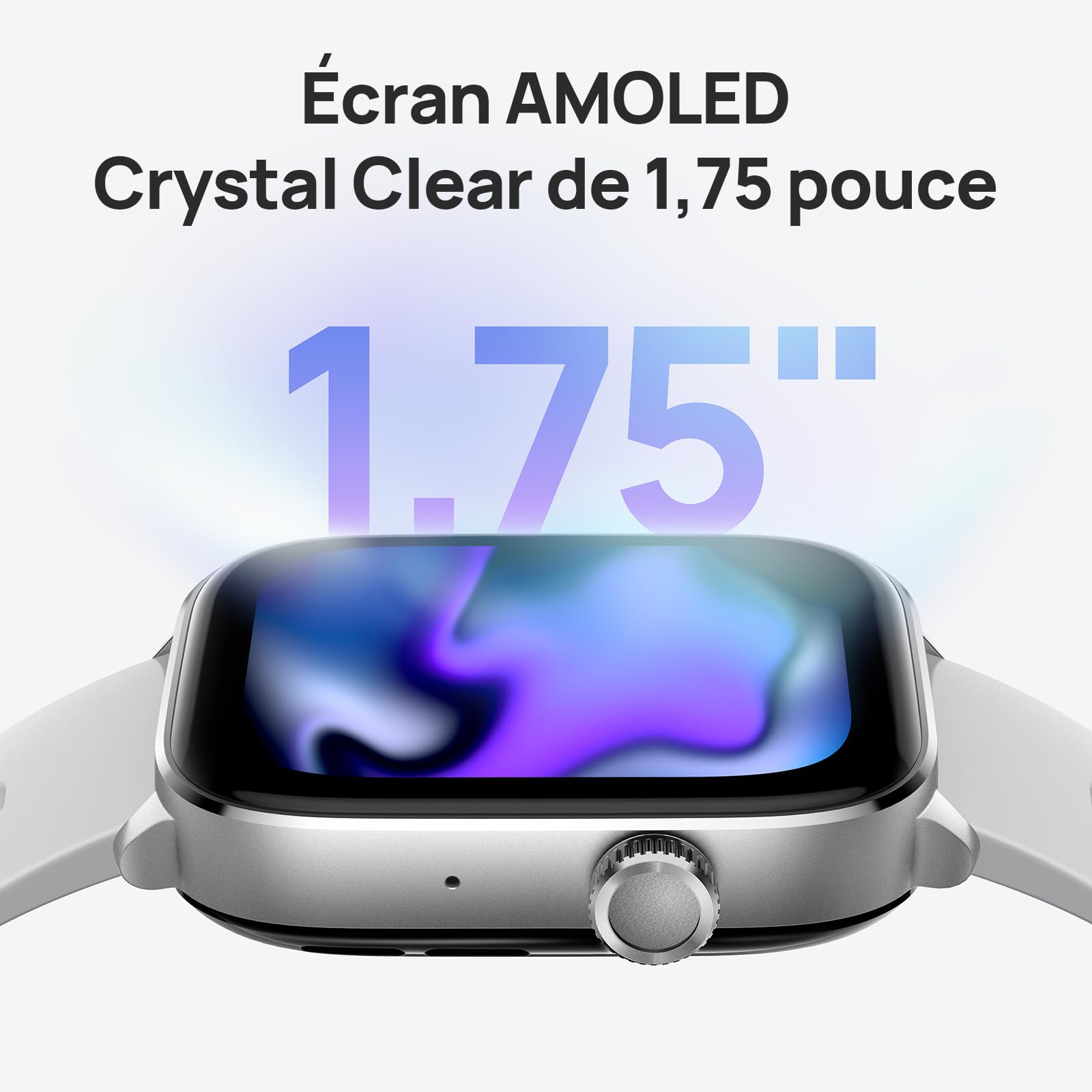 Mibro Fit Montre Connectée Homme Femme 1,75" AMOLED, Assistant Vocal | 150+ Sports (Padel, GPS Course), 8 Jours Autonomie, Étanche 5ATM, Suivi Sommeil & Fitness, Santé pour Android iOS(Argenté)