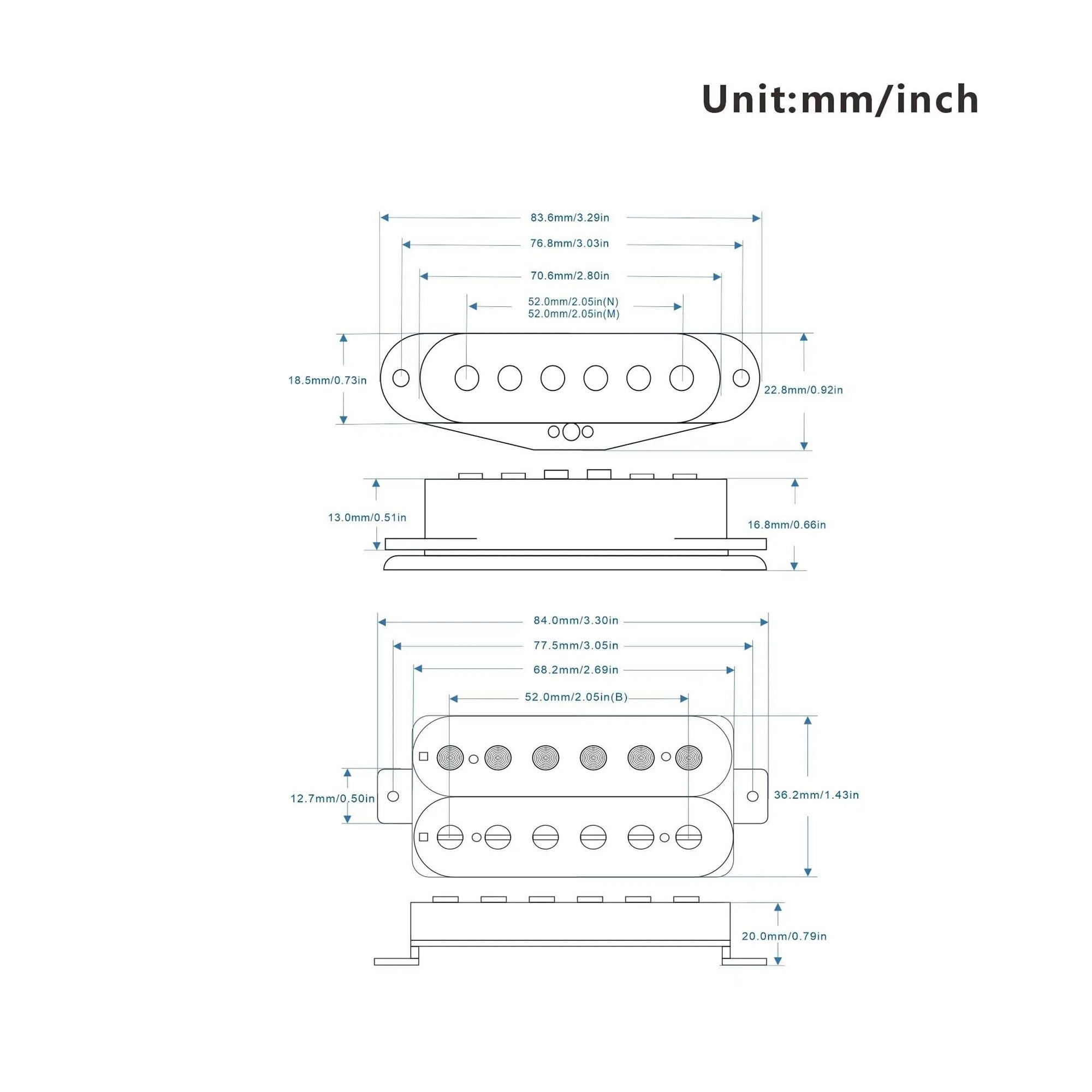 3 Teiliges SSH Gitarren Elektro Tonabnehmer Set Alnico 5 Interleaved Single/Hybrid Instrumentenzubehör(Cream and Zb)
