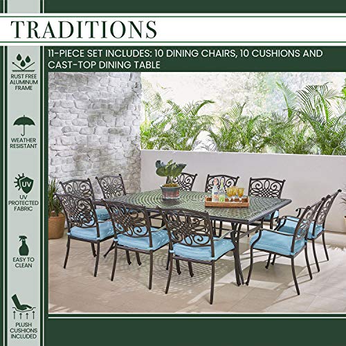 Hanover Blue Traditions 11-Piece Set Ten Stationary Chairs And An Extra-Long Dining Table #TOP3