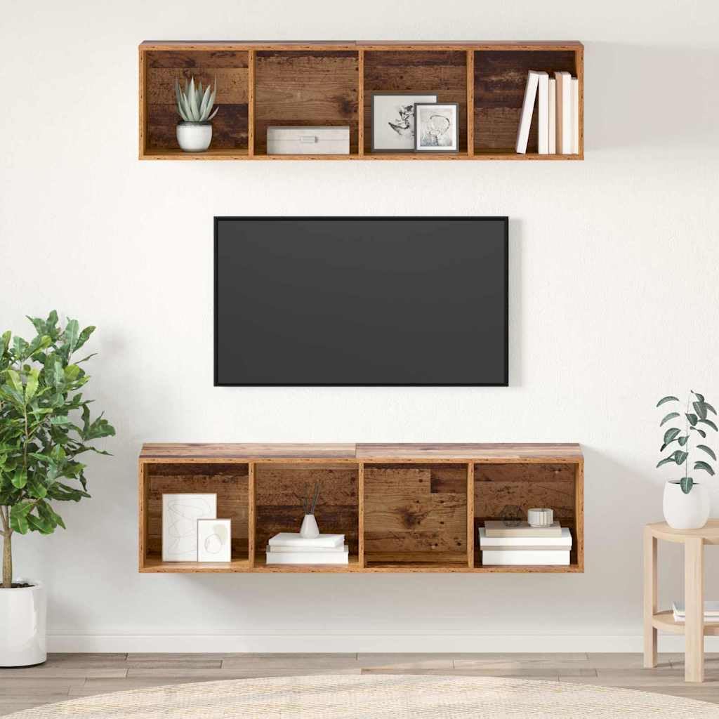 Set 2 Mobili TV da Parete Legno Ingegnerizzato Vecchio | Coppia di pensili sospesi per organizzare decoder e accessori nel soggiorno moderno, ottimizzando lo spazio a terra.