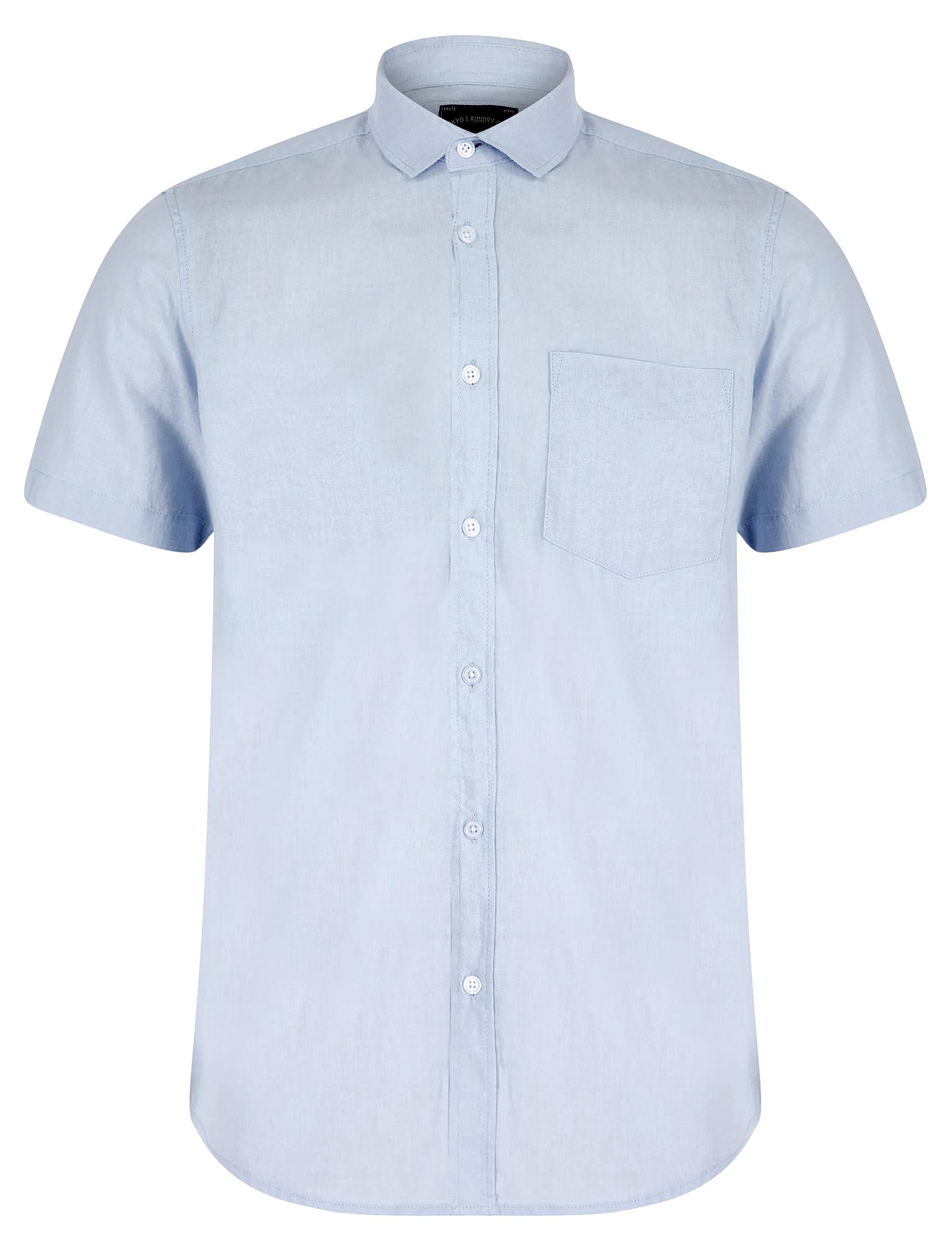 Tokyo Laundry Men's Soft Blue Bertrand Classic Collar Short Sleeve Linen Cotton Blend Shirt