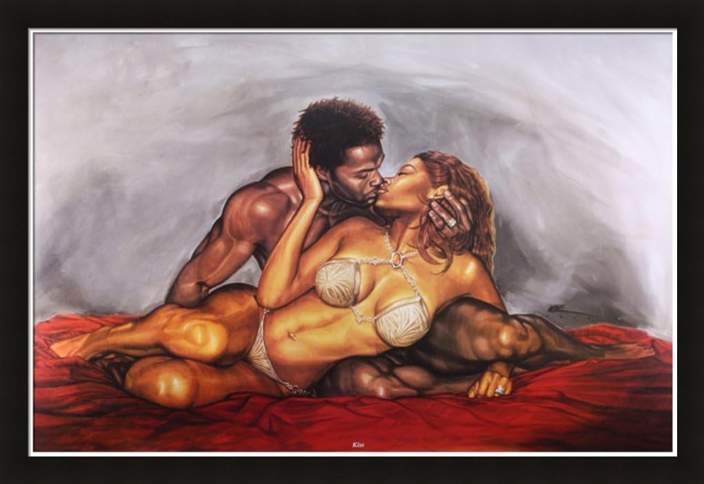 Kiss by WAK Kevin A. Williams 24x36 Black Art Print Poster African-American Black Framed Wood Composite MDF