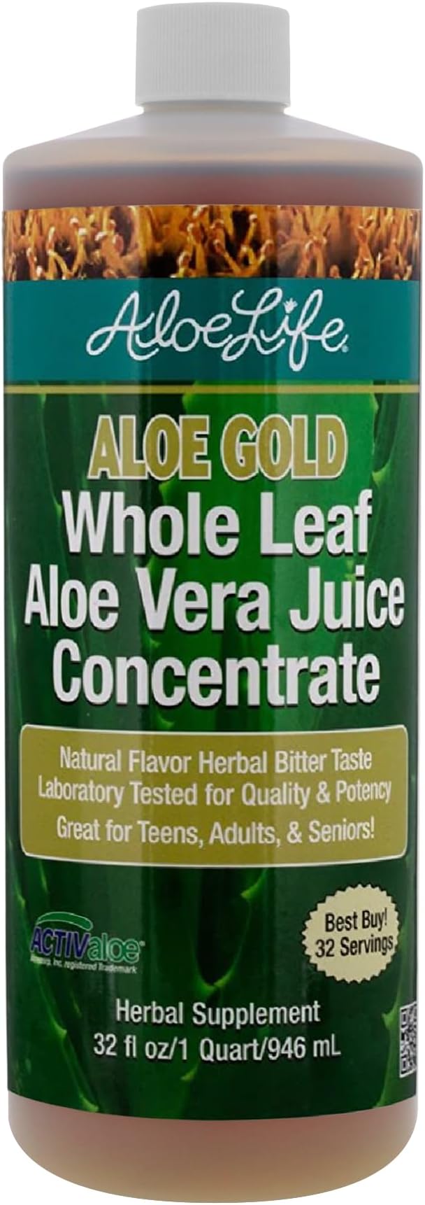 Aloe Life - Whole Leaf Aloe Vera Juice, Certified Organic, Gluten-Free (Aloe Gold, 32 oz)