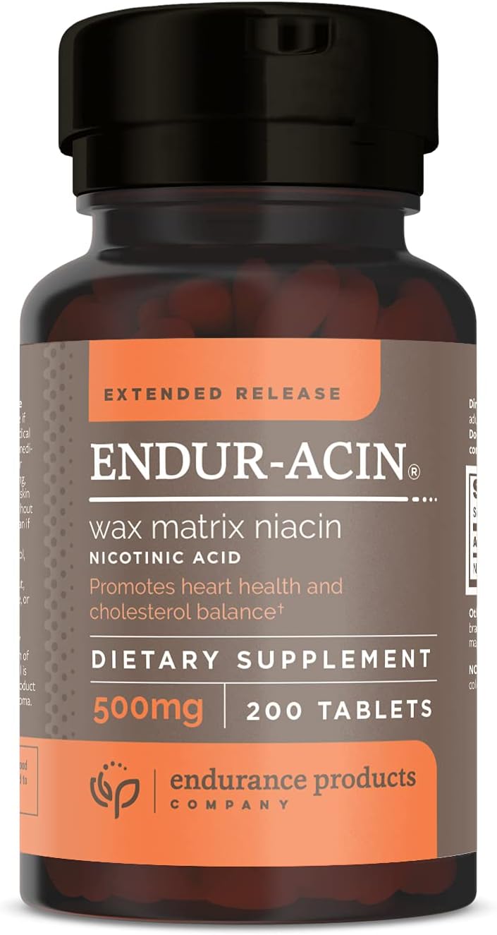 ENDUR-ACIN Niacin - Vitamin B3 Niacin 500mg Extended Release & Low-Flush, 200 Tablets - Supports Cholesterol Balance & Heart Health - Endurance Products : Health & Household
