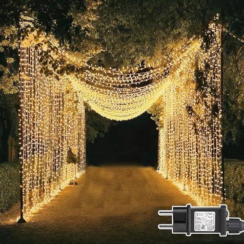Dekofun Lichterketten Vorhang 600 LED 6m x 3m Lichtervorhang Aussen...