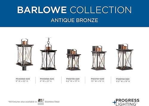 Miniatura 6 de Progress Lighting Barlowe Collection - Farol de pared mediana de cristal transparente con semillas para exteriores, 16 x 7.5 x 7.5 pulgadas