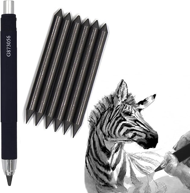 5.6mm Mechanical Pencil Automatic Clutch Lead Holder with 6pcs 4B Leads, 5.6 mm Lead Art Mechanical Clutch Carpenter Pencil Graphite Pencil for Draft Drawing, Writting,Crafting, Sketching
