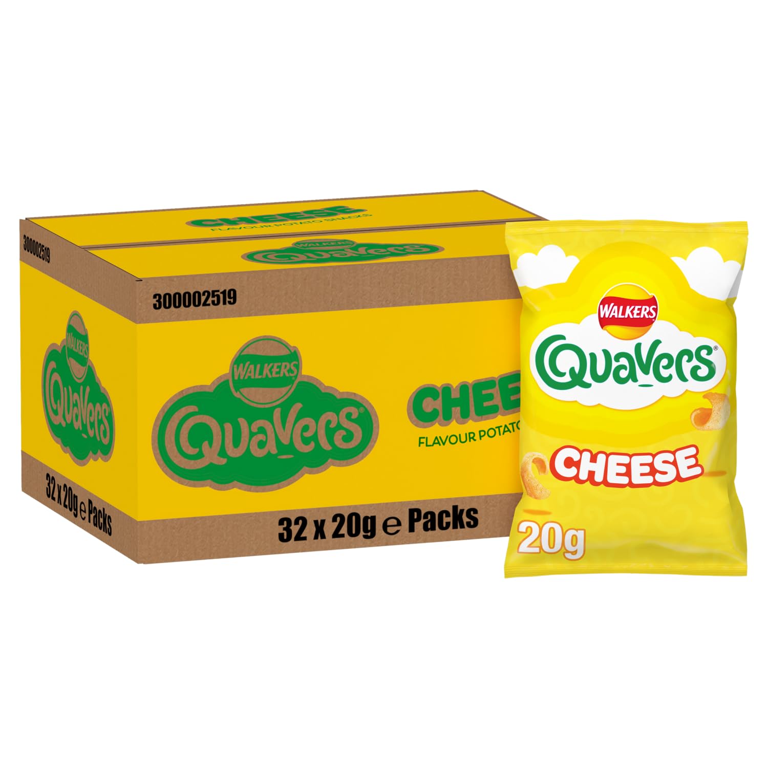Walkers Quavers Cheese Snacks Crisps 20g (Pack of 32)