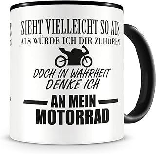 Samunshi® Tasse mit Spruch Ich denke an mein Motorrad Geschenk für Männer Kaffeebecher Kaffeepott schwarz