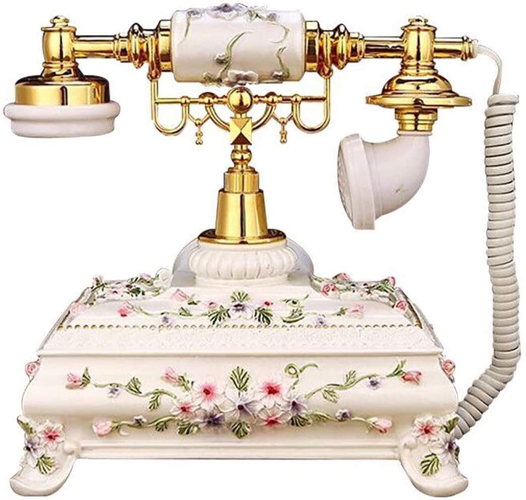 Telefon stacjonarny w stylu antycznym, europejski telefon retro z autentycznym dzwonkiem i przyciskiem do wybierania numerów, do dekoracji wnętrz