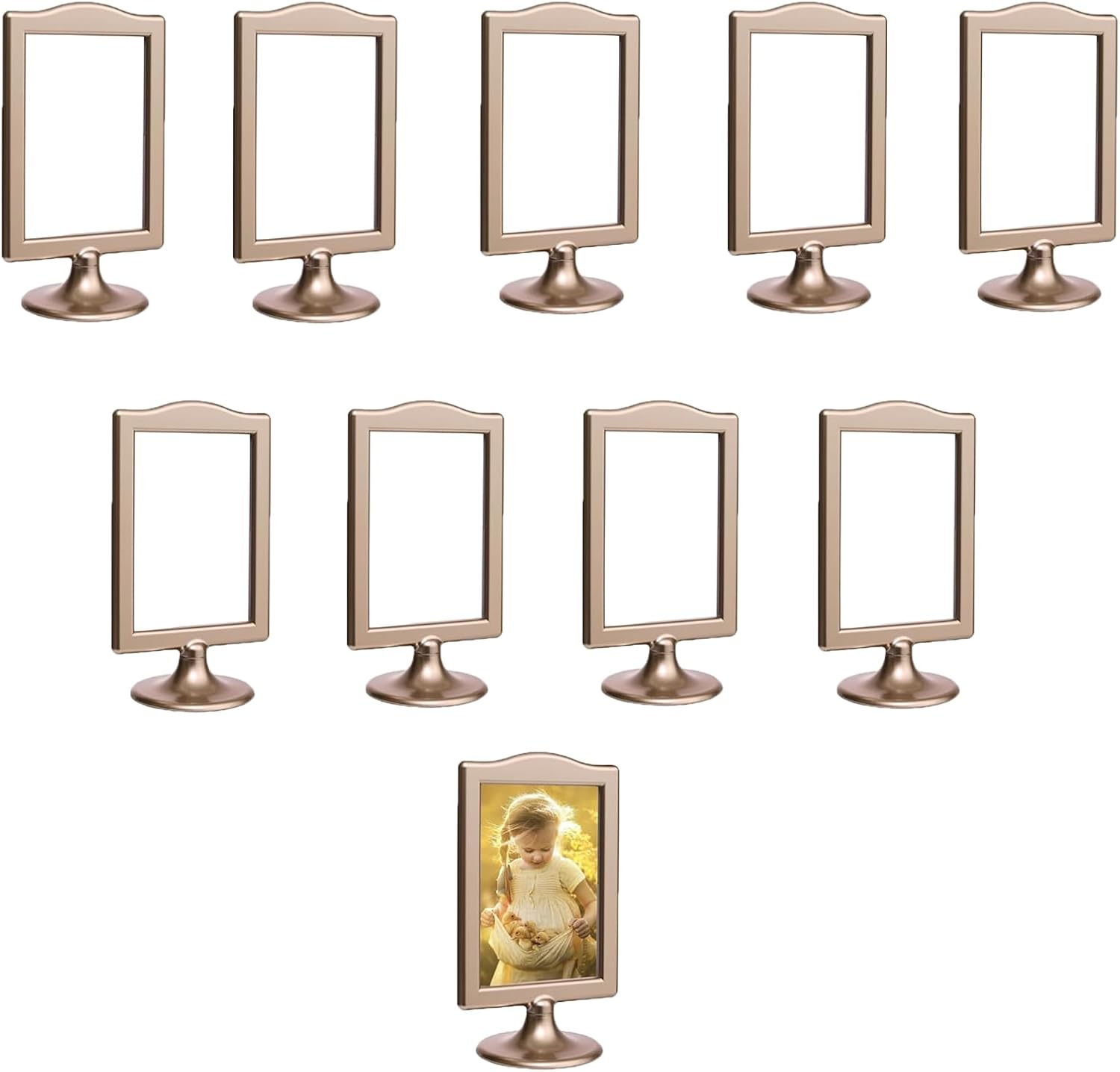 NahNah Double Sided Standing Picture Frames - (Black, 10 Count) 4x6 Inch, Plastic Pedestal Photo Frame with Inserts and Base - 2 Sided Tabletop Vertical Display Frame for Wedding Table Bridal