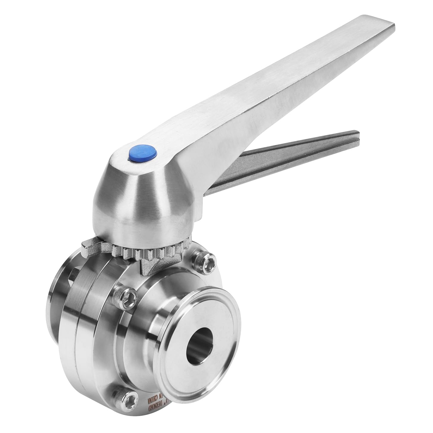 DERNORD Vanne papillon à trois pinces de 3,8 cm avec poignée de déclenchement en acier inoxydable 304 Tri Clamp Clover (tube OD de 3/4 pouce)