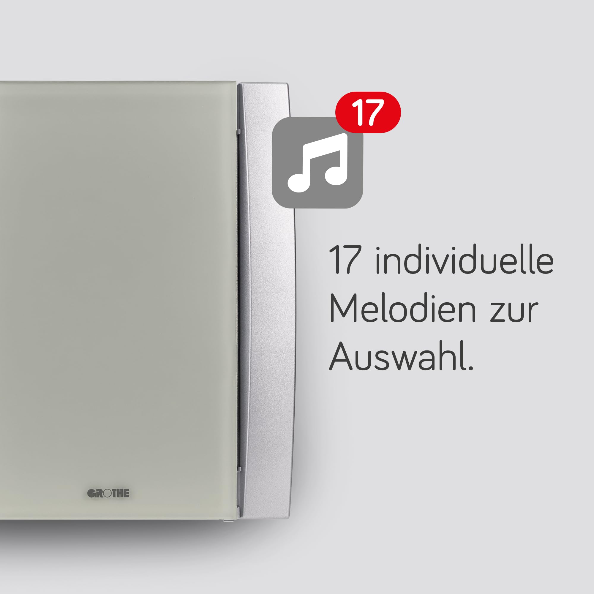 Grothe elektrischer Gong Türklingel Croma 100A, 17 Melodien, 2-fache Rufunterscheidung, bis 83 dB, Stummschaltung, Batterie- oder Netzbetrieb (Parallelschaltung & Batterie-Warnsignal)