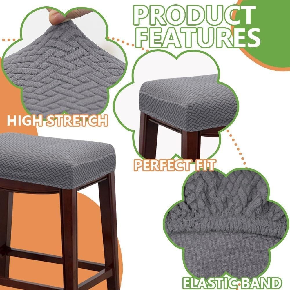 JACOJE Stool Covers Rectangle 2/4 Pack, Stretch Rectangle Bar Stool Covers Elastic Vanity Stool Cover Chair Seat Slipcover Counter Stool Covers Saddle Seat Cover for Wooden Metal Bench(Gray,Set of 4)